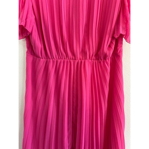 ASOS DESIGN Curve Pleated Bodice Flutter Sleeve Midi Dress Hot Pink Size 16 - Picture 11 of 16